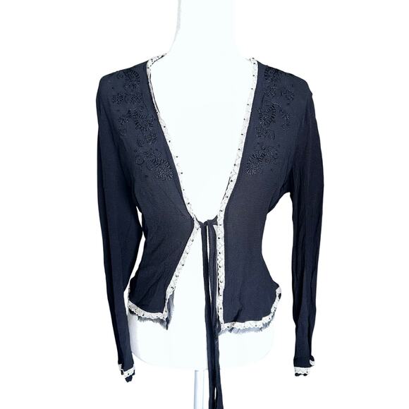 Y2k the limited black silk top sz l - Picture 1 of 6